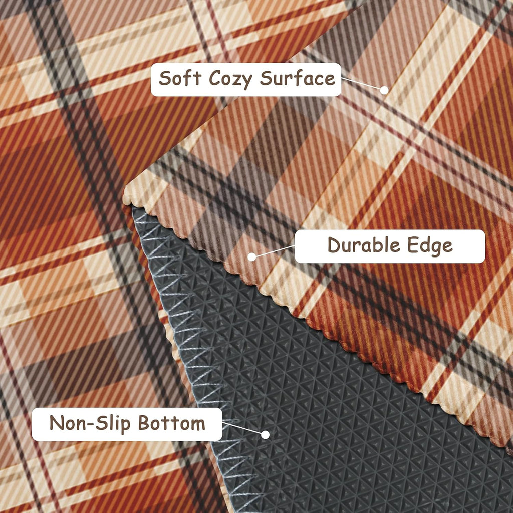 Fall Plaid Doormat Autumn Burnt Orange Buffalo Check Area Rugs 2x3 Farmhouse Thanksgiving Holiday Decorative Front Door Mat Washable Small Rugs for Entryway Bedroom Bathroom Laundry