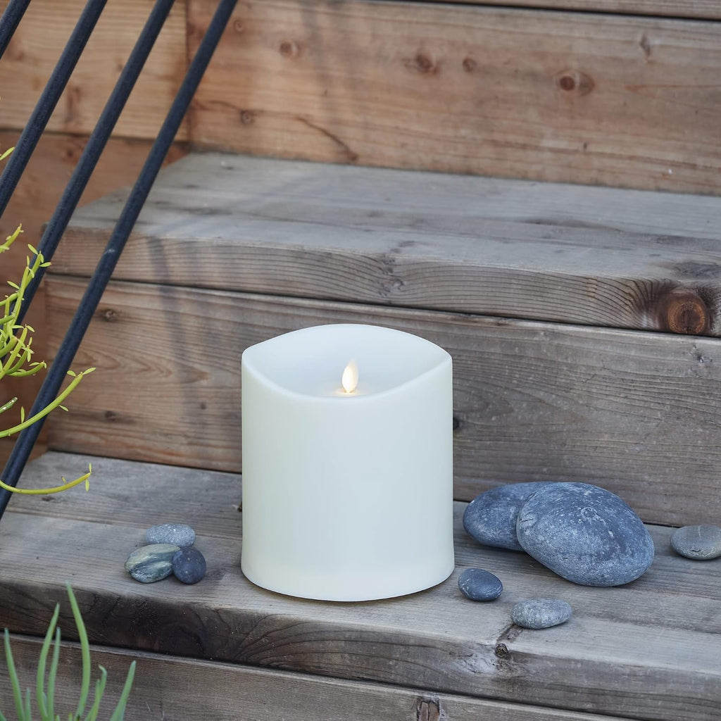 Luminara Realistic Artificial Moving Flame Outdoor Pillar Candle IPX4 - Moving Flame LED Battery Operated Lights for Outside Christmas, Halloween - Remote Included - Ivory - 6" x 6"
