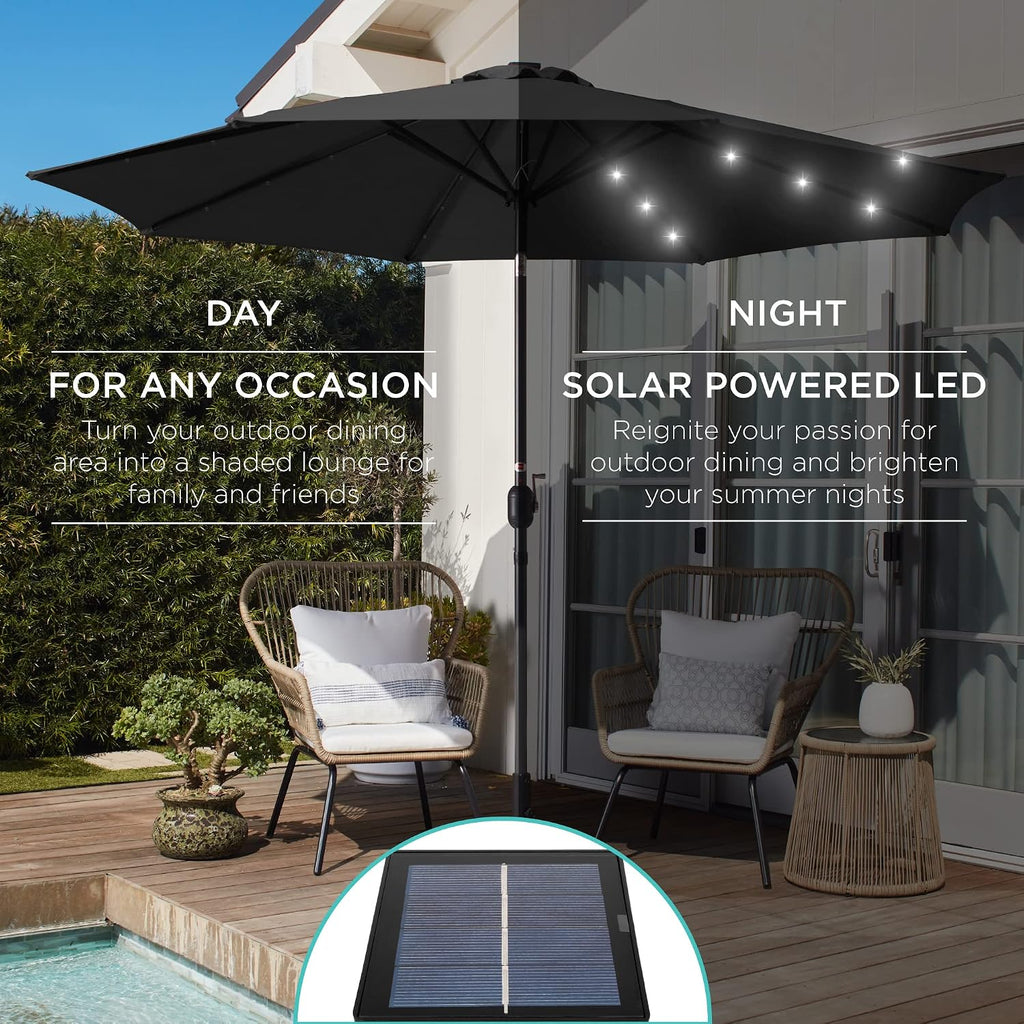 Best Choice Products 10ft Solar Polyester LED Lighted Patio Umbrella w/Tilt Adjustment and UV-Resistant Fabric