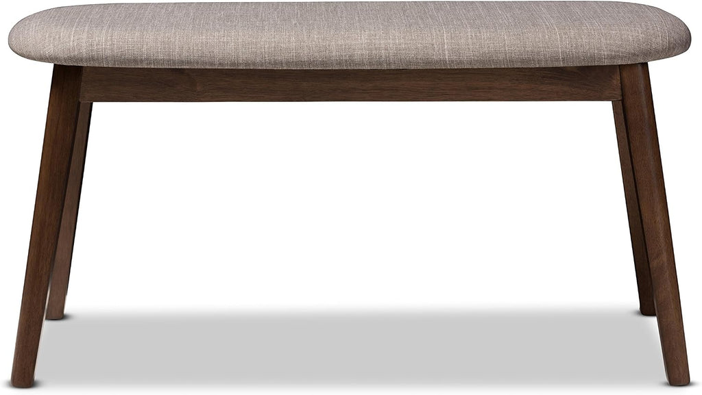 Baxton Studio Easton Mid-Century Modern Light Grey Fabric Upholstered Walnut Finished Wood Bench