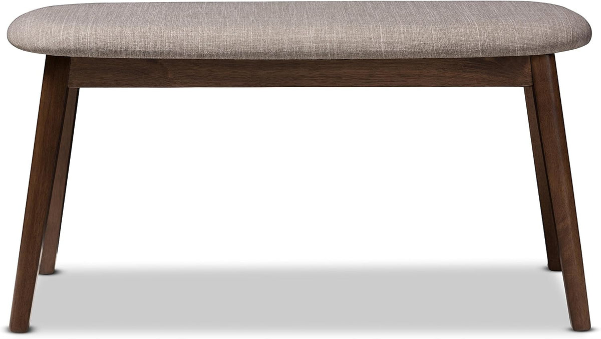 Baxton Studio Easton Mid-Century Modern Light Grey Fabric Upholstered Walnut Finished Wood Bench