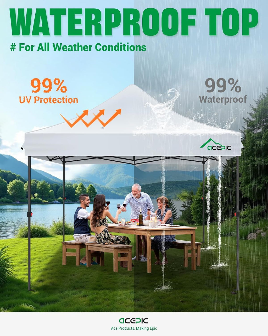 acepic heavy duty 10x10 peak pole canopy replacement, side view
