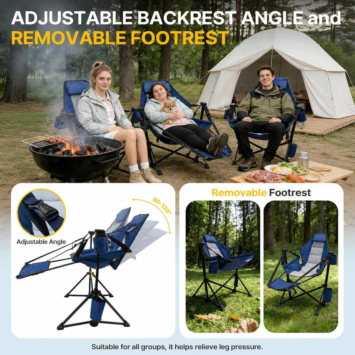 ZENPETIO Hammock Camping Chair with Footrest, 2PK Oversized Recliner Chairs