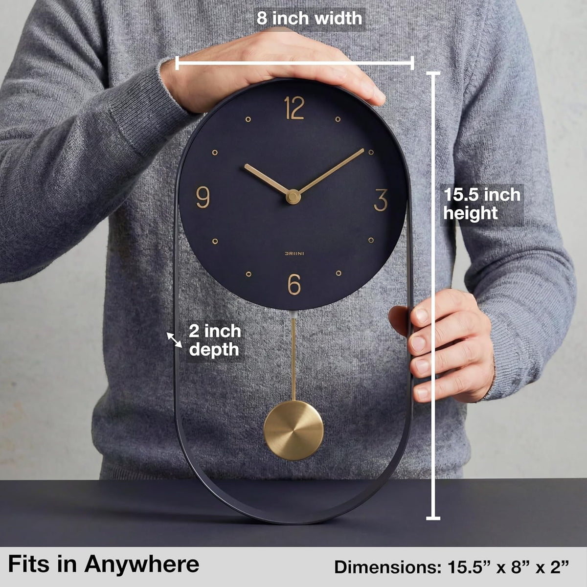 Driini Modern Pendulum Wall Clock – Small Vertical Design in Black and Gold