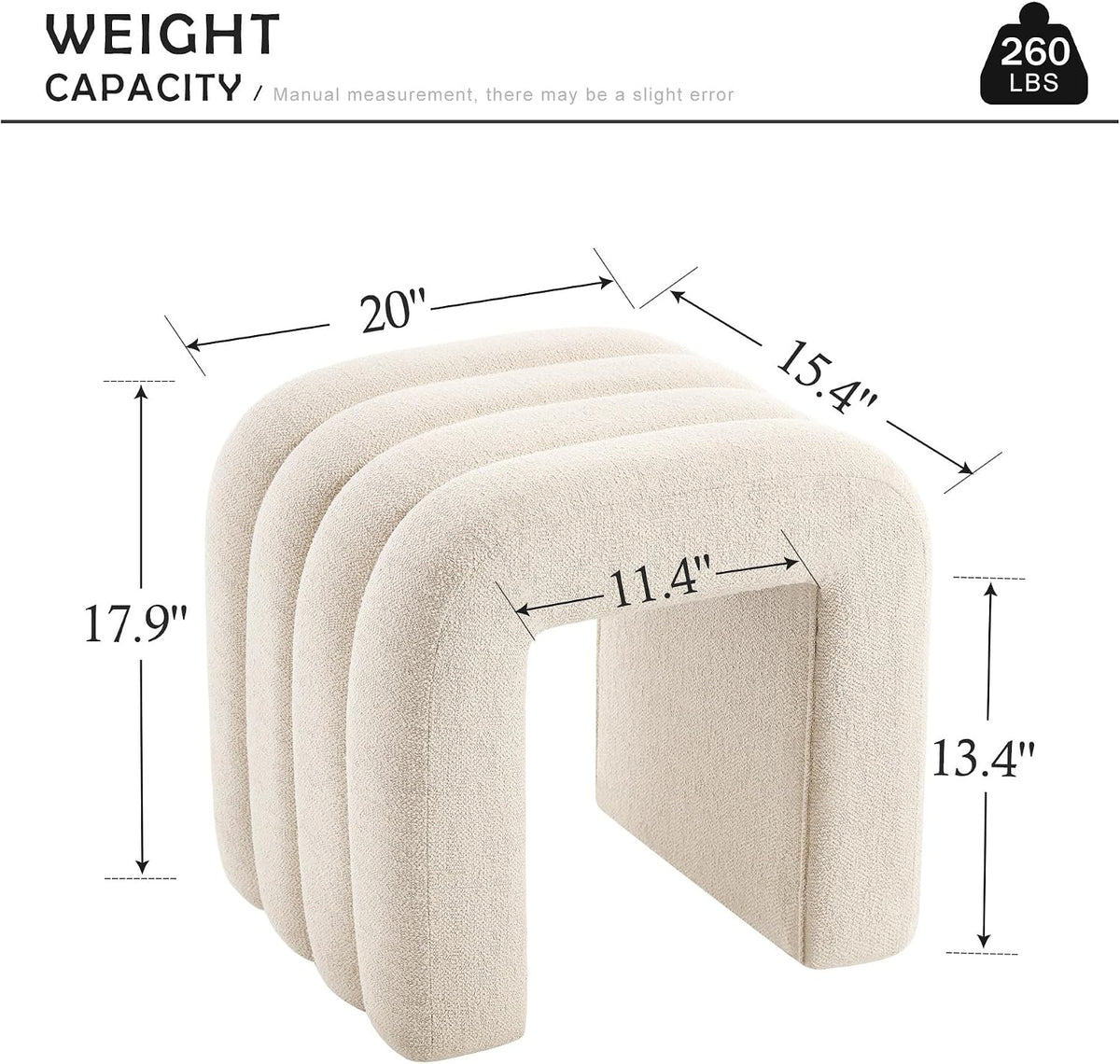Beige Linen Ottoman Stool, Small Vanity Stool