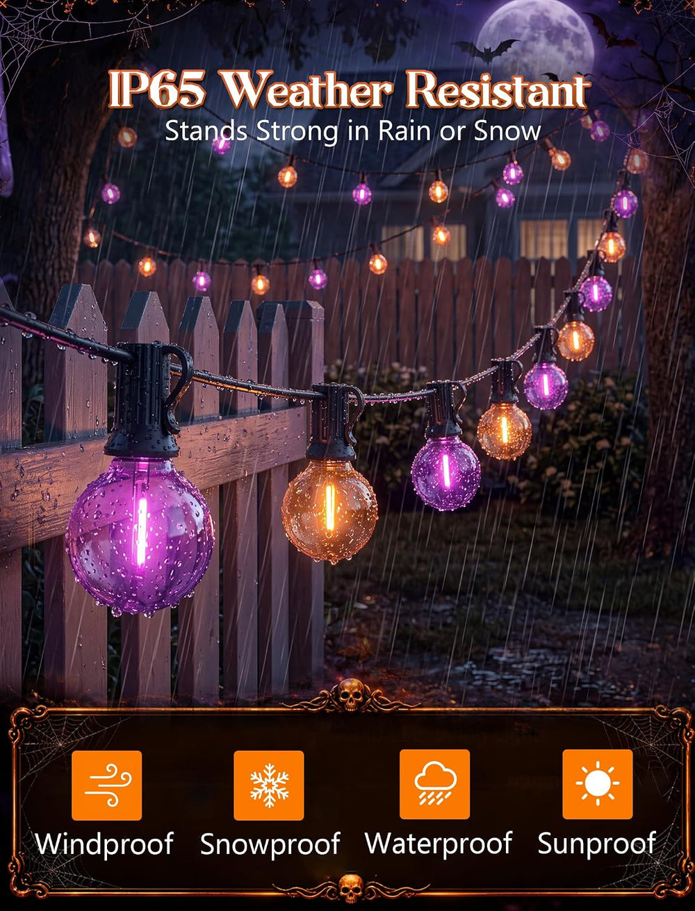 50FT Halloween String Lights Outdoor, G40 Orange and Purple LED Globe Patio L...