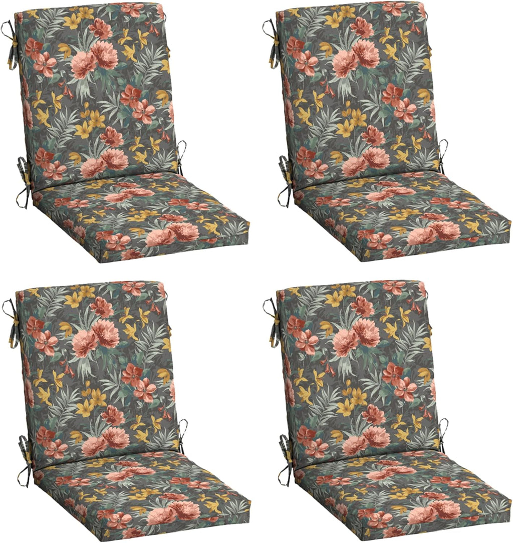 Arden Outdoor Dining Chair Cushion, 4-Pack, 20x44, Phoebe Grey Floral