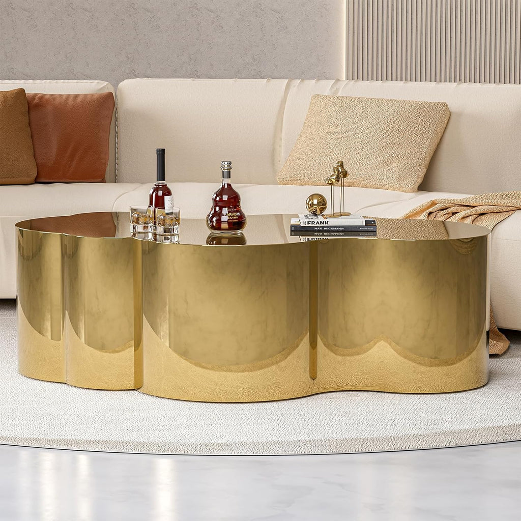 IKIFLY Gold Stainless Coffee Table, Modern Large Cloud Fashion Design