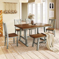 Harper & Bright Designs 6-Piece Dining Set, Farmhouse Style Wood Dining Table and 4 Dining Chairs & Long Bench, Kitchen Table Set, Walnut+Gray