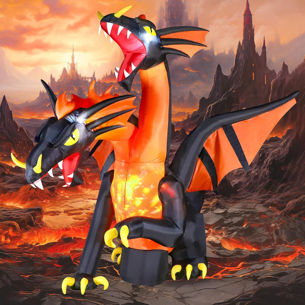 FunFanso 9.5 FT Giant Halloween Inflatable Double Headed Dragon, Blow up Festival Yard Outdoor Decorations with Built-in Bright LED Lights for Garden Lawn Garden Patio Holiday Party Decor