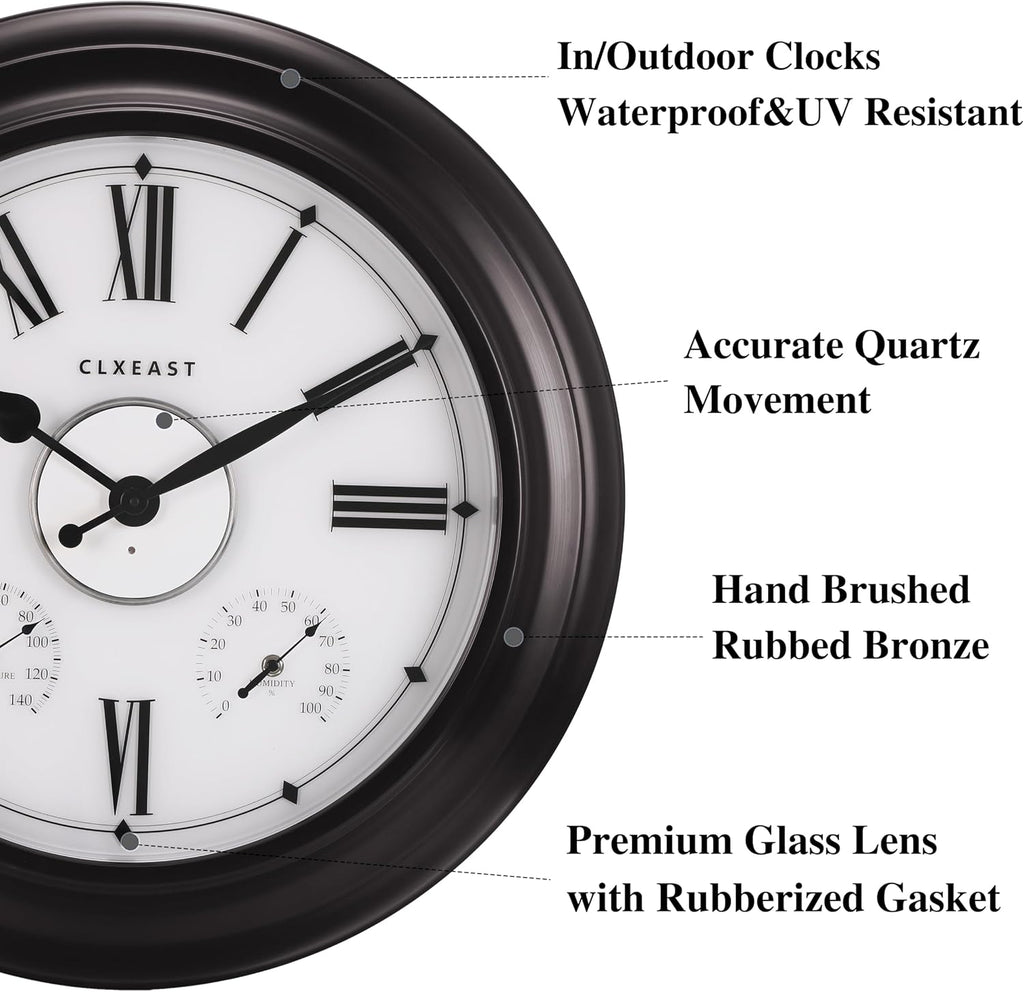 CLXEAST 24 Inch Large Illuminated Outdoor Clocks Waterproof