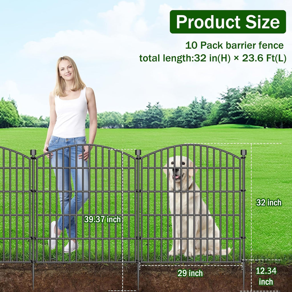 10 Panel No Dig Decorative Garden Fence with Gate 32"H x 23.6'L Dog Barrier