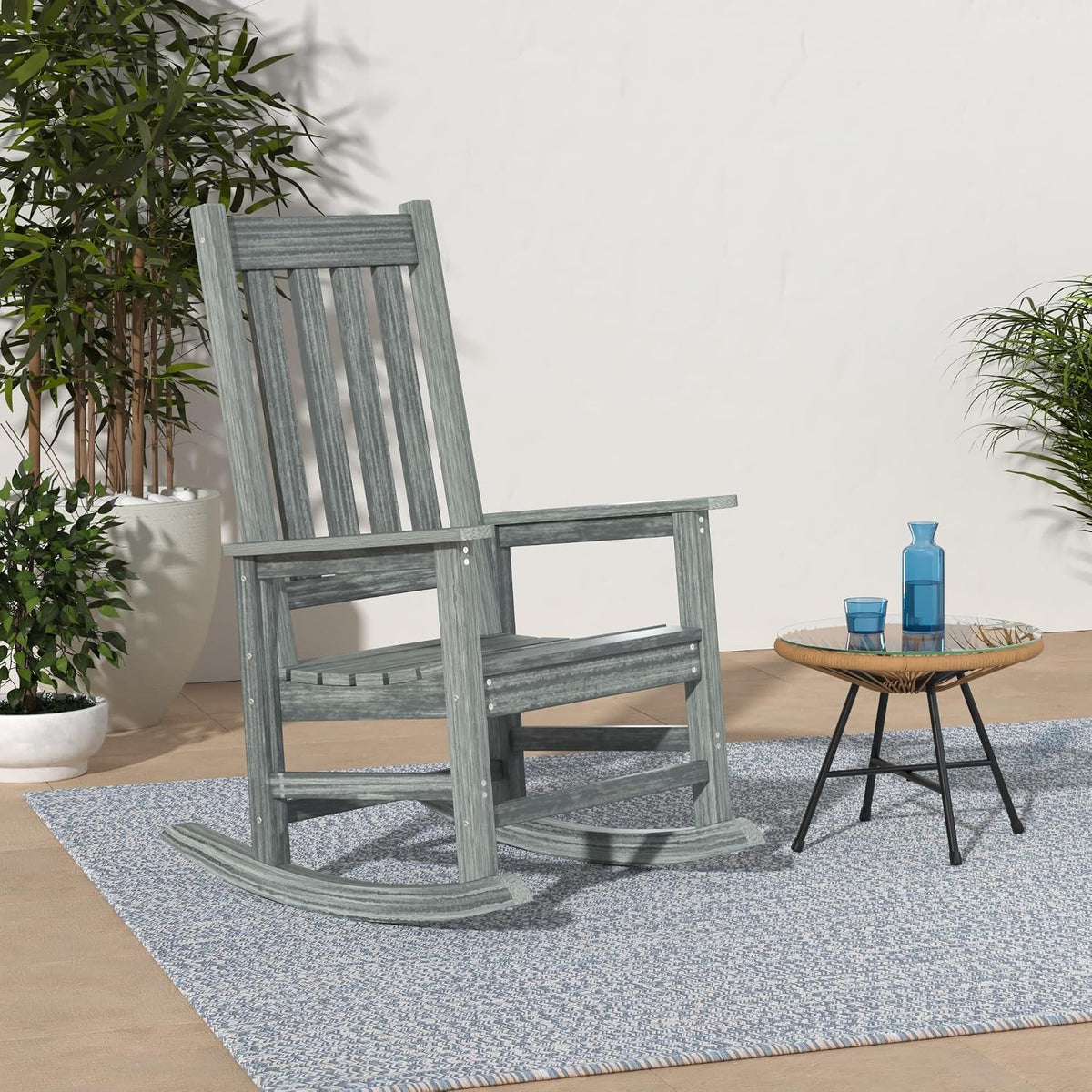 Oversized Outdoor Rocking Chair, Porch Rocker with High Back, Grey