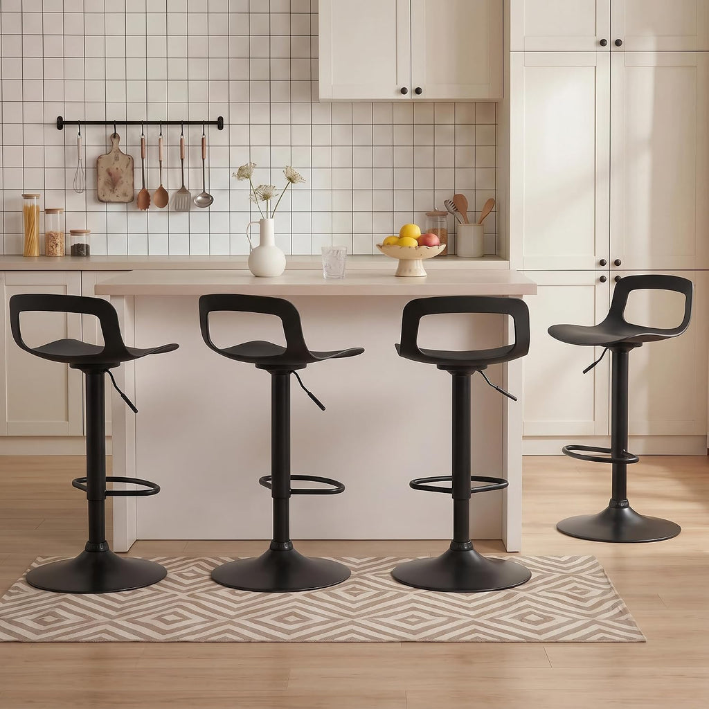 GOTMINSI Modern Adjustable Bar Stool - 300 lbs Capacity, Waterproof PP Seat, Chrome Metal Base, Swivel Counter Stool for Kitchen Island & Pub (4PCS,Black)