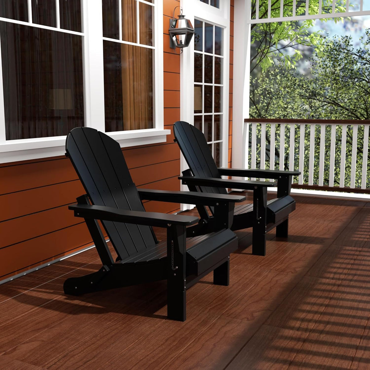 WO Home Furniture Laguna Folding Adirondack Chairs Set of 2, HDPE Patio Chair, All Weather Use Fire Pit Chair for Outdoor Garden, Backyard, Deck, Pool, Black