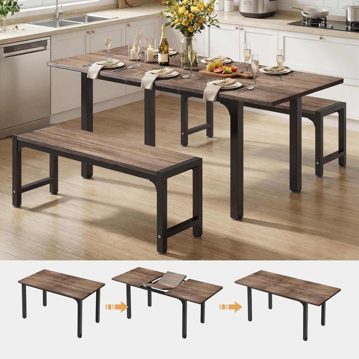 Ahomly 63“ Extendable Dining Table Set with 180° Smart-Flip Pivot, Gray