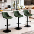 Barstools Set of 3, Adjustable PU Leather Swivel Bar Height Stools with Back, Armless Upholstered Counter Height Stools, Modern Adjustable Bar Chairs for Kitchen Island/Cafe/Dining Green