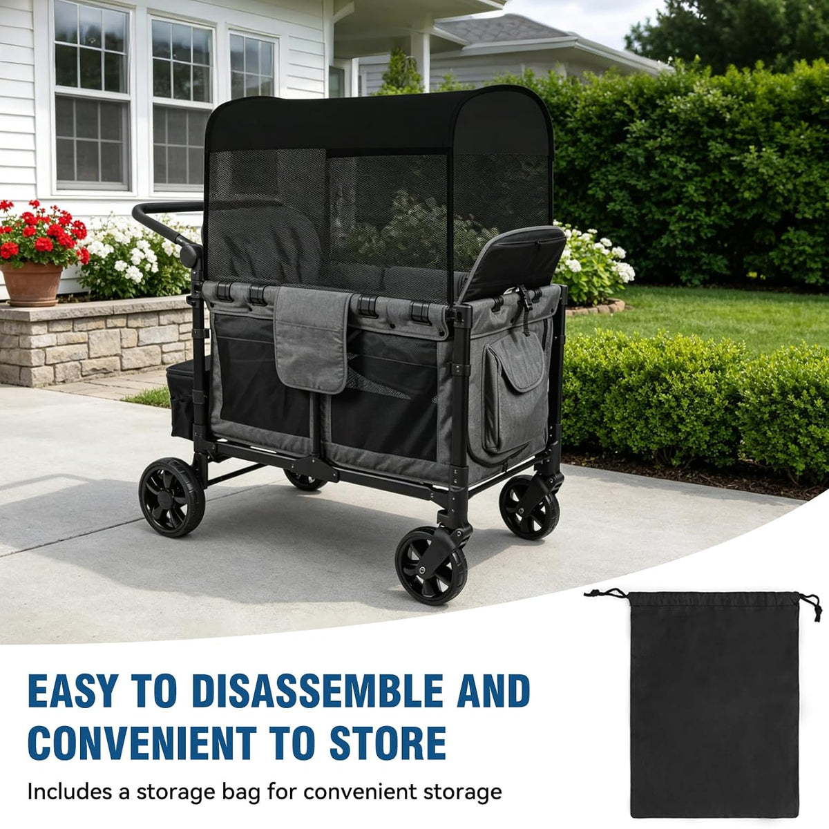 stretchy panoramic canopy compatible with wonderfold stroller wagons on a desk or shelf