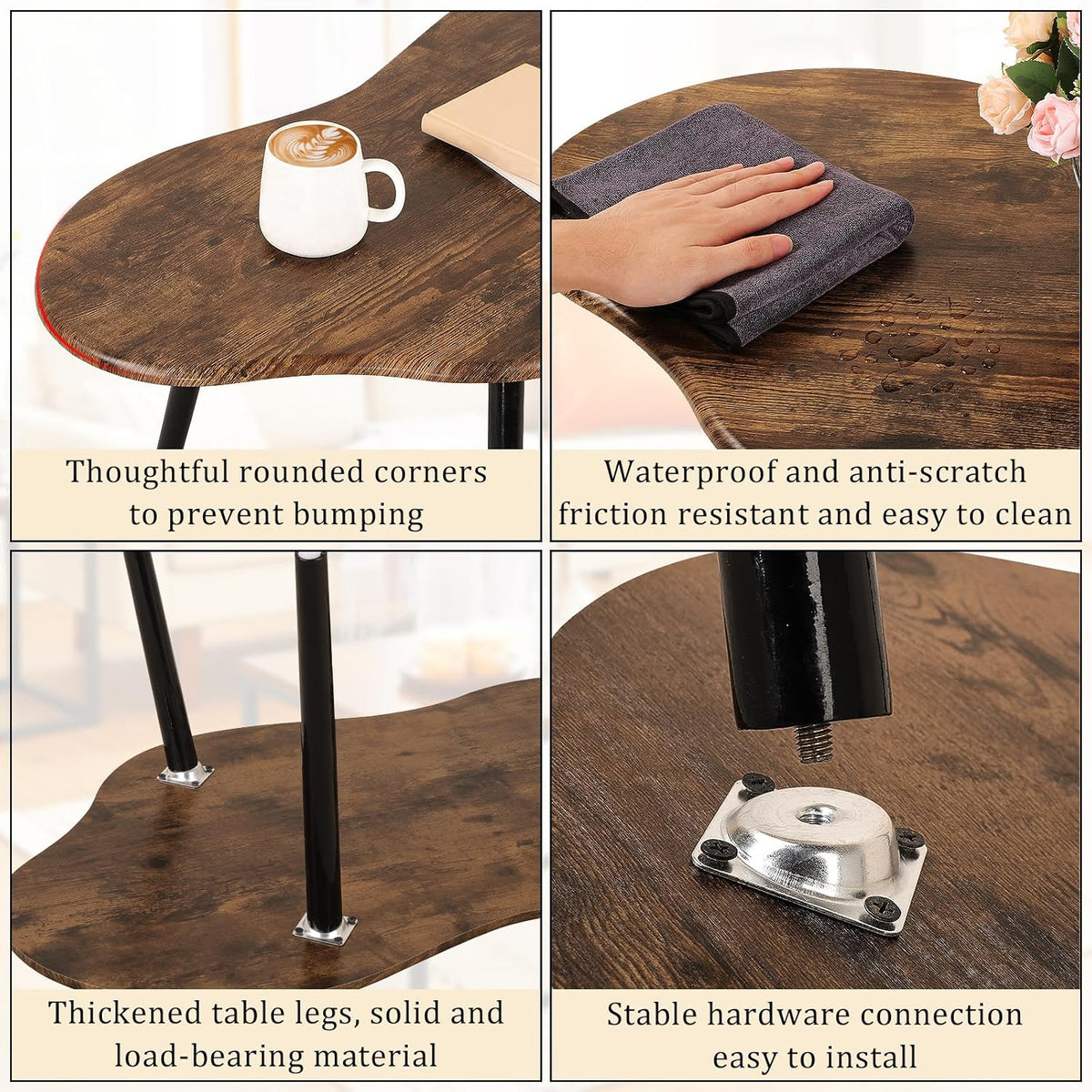 Small Cloud Shape Coffee Table Wooden Center Table, Retro Brown