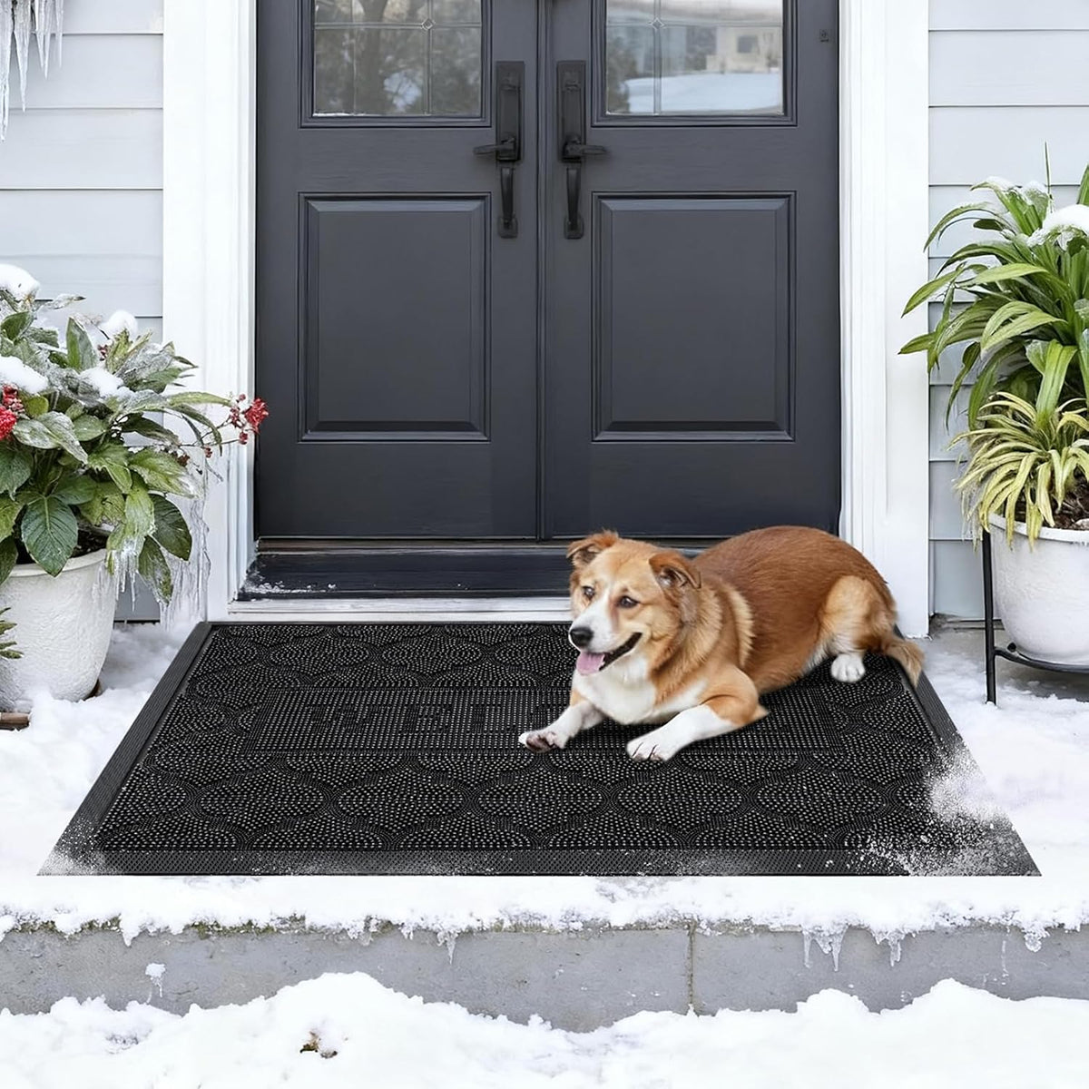 FRAMICS Front Door Mat Outside Entrance, Rubber Door Mats Welcome 24"x36"