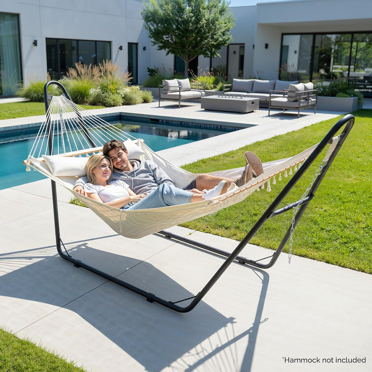 ONCLOUD Sandblasted Iron Hammock Stand only, Heavy Duty Adjustable Hammock Frame Fits Various Hammocks, Portable Double-Barrel Hammock Support for Outdoors, Patio, Garden, Yard, 550 LBS, Black