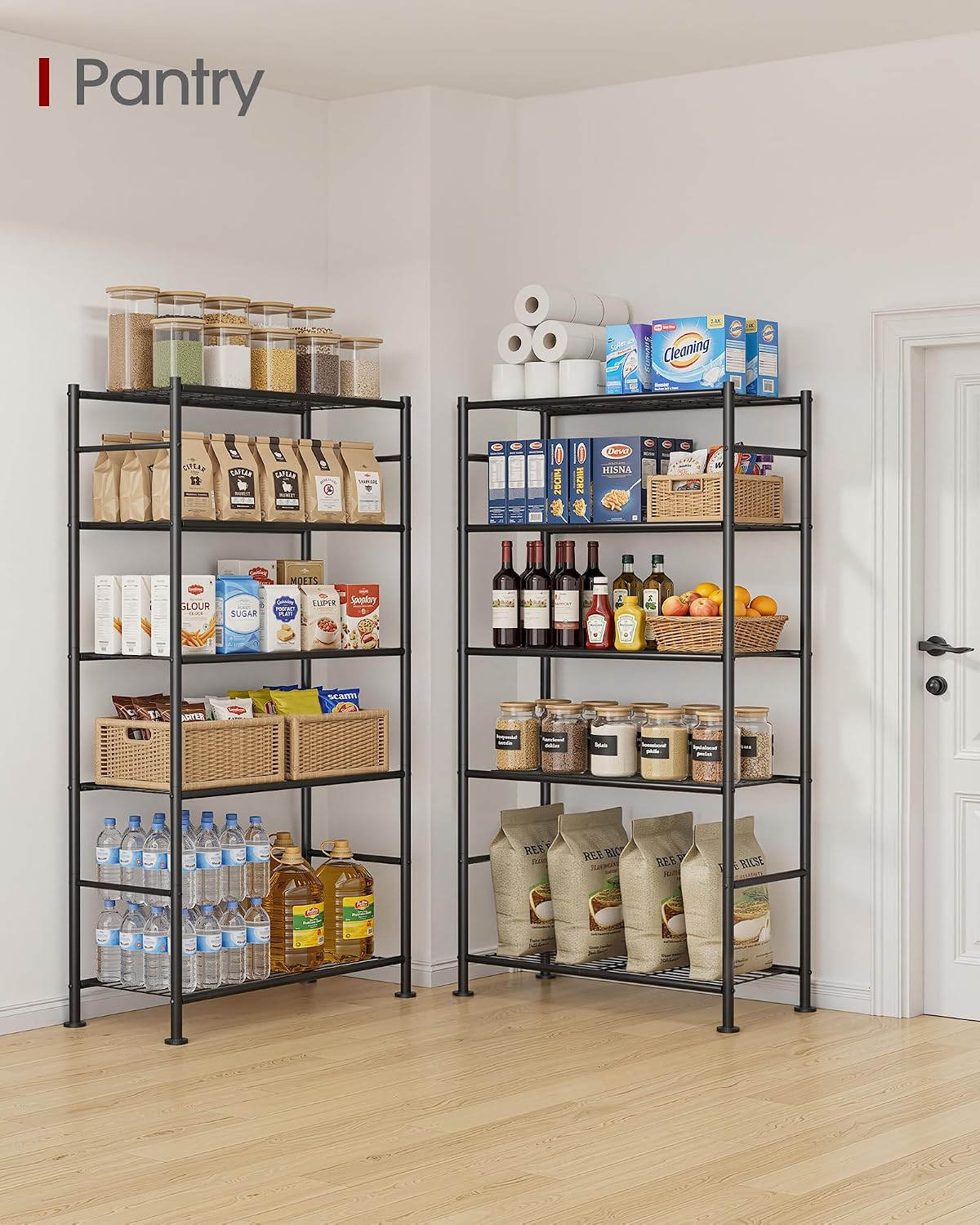 Sakugi 5-Tier Storage Shelves 33.1" x12.6" x73.5" Black with Wheels