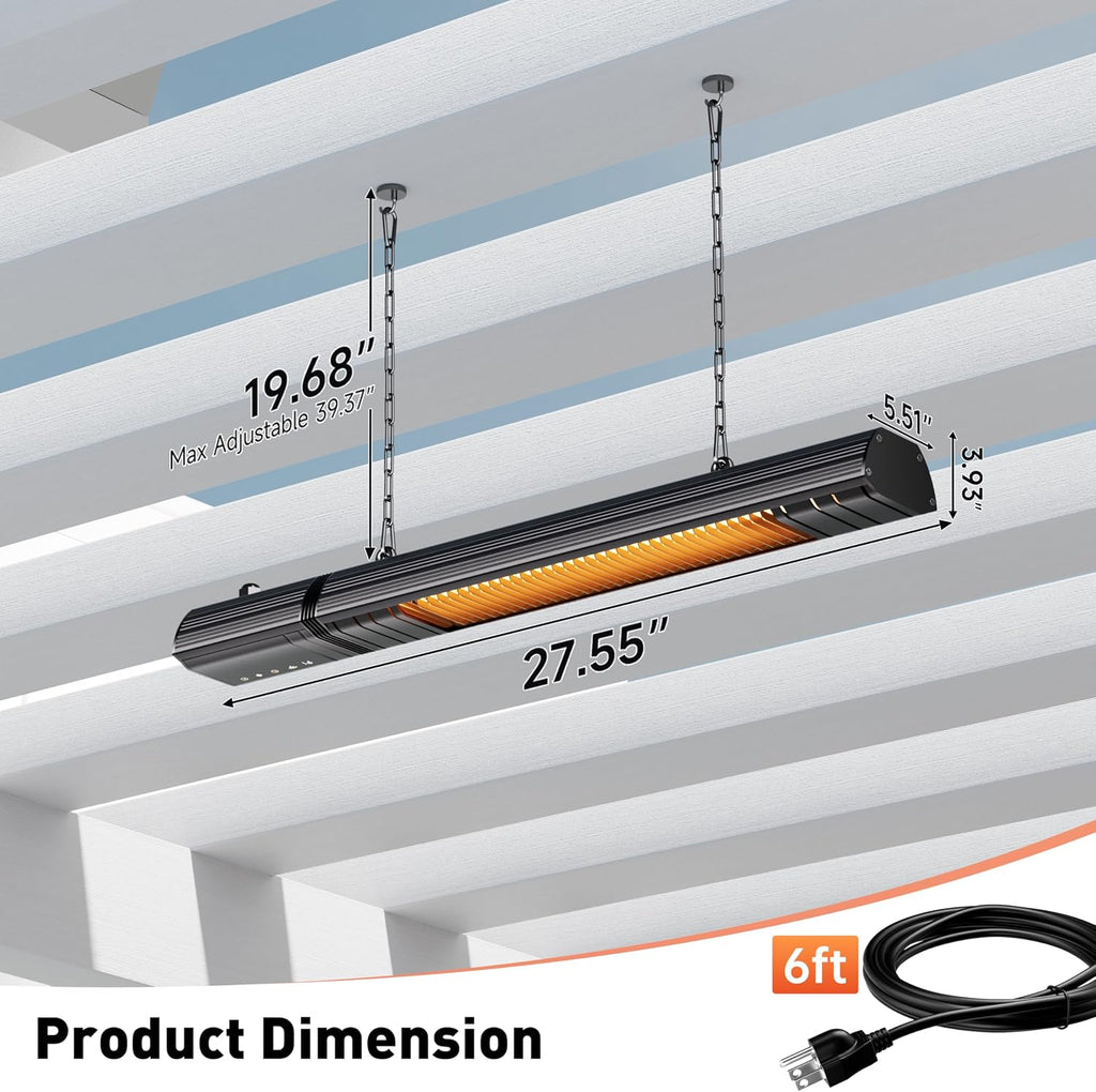 Sundate 1500W Infrared Patio Heater, WiFi App, 9 Heat Levels, 24H Timer