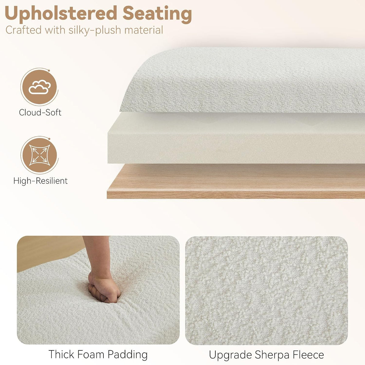 Upholstered Entryway Bench, 58.7" Modern Bedroom Bench, White