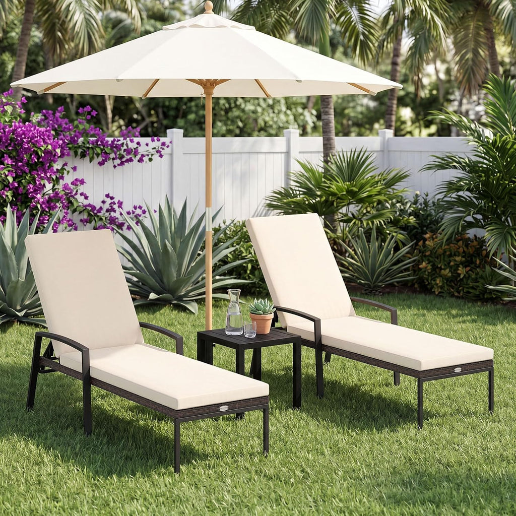 Tangkula Set of 2 Patio Furniture Outdoor Rattan Wicker Lounge Chair Set Adjustable Poolside Chaise with Armrest and Removable Cushions