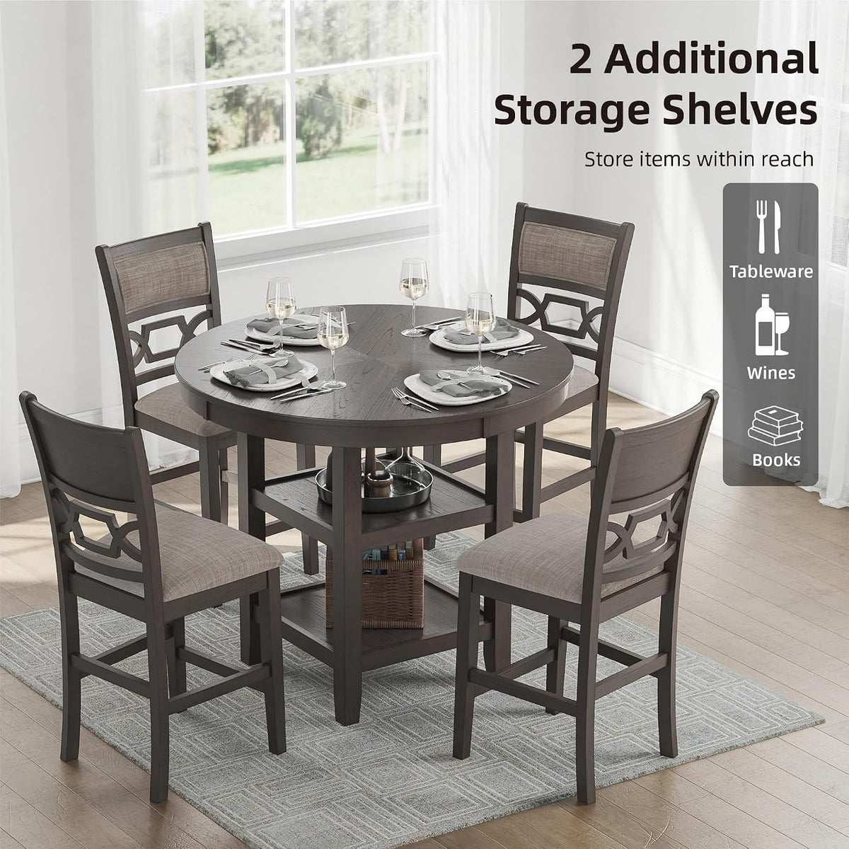 Signature Design by Ashley 5-Piece Round Counter Height Dining Set, Gray