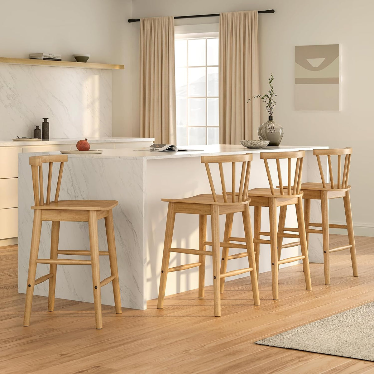 EYYTHUNG Wood Bar Stools Set of 3, Natural Oak