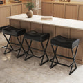 Counter Height Bar Stools Set of 3, Backless 26" Saddle Barstools, Black