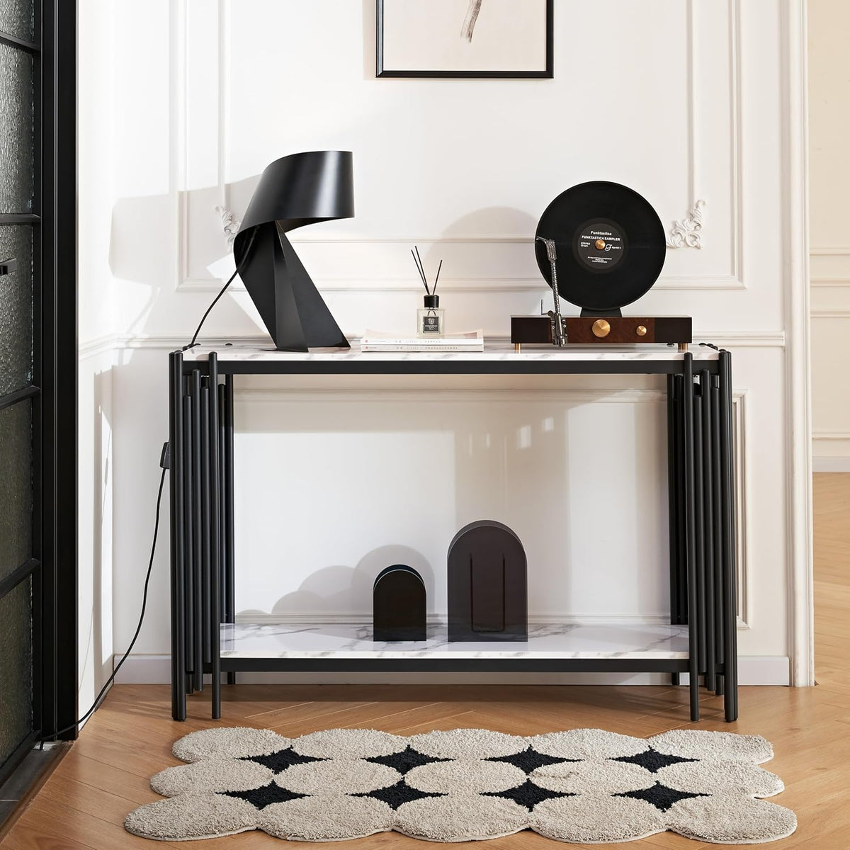 Elegant Marble Coffee Table Set of 4 White Faux Marble Coffee Table Console Table 2 End Table Set with Black Metal Frame 4 Piece Living Room Table Set for Apartment Home Office