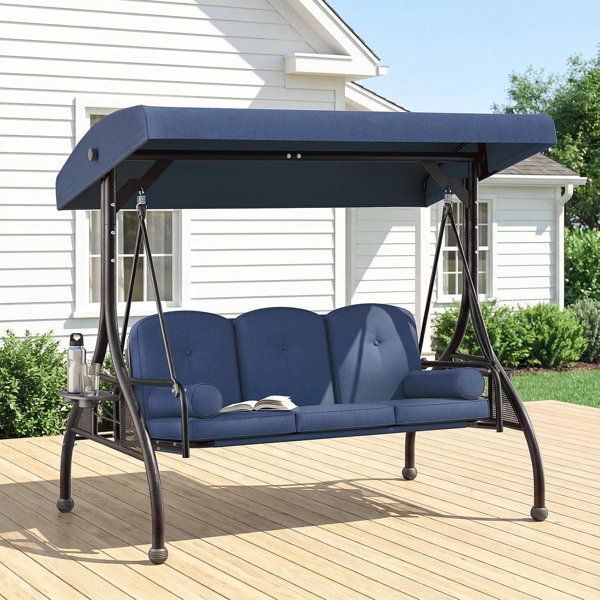 TLSUNNY Outdoor Porch Swing with Adjustable Canopy & 2 Pillows, 800 lbs