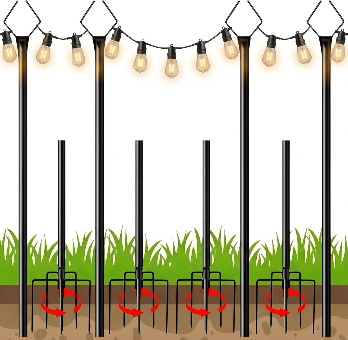 10FT Outdoor String Light Poles, Pack of 4