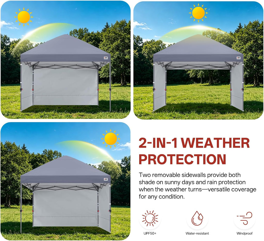 abccanopy 10x10 pop up canopy tent, 2 sidewalls, side view