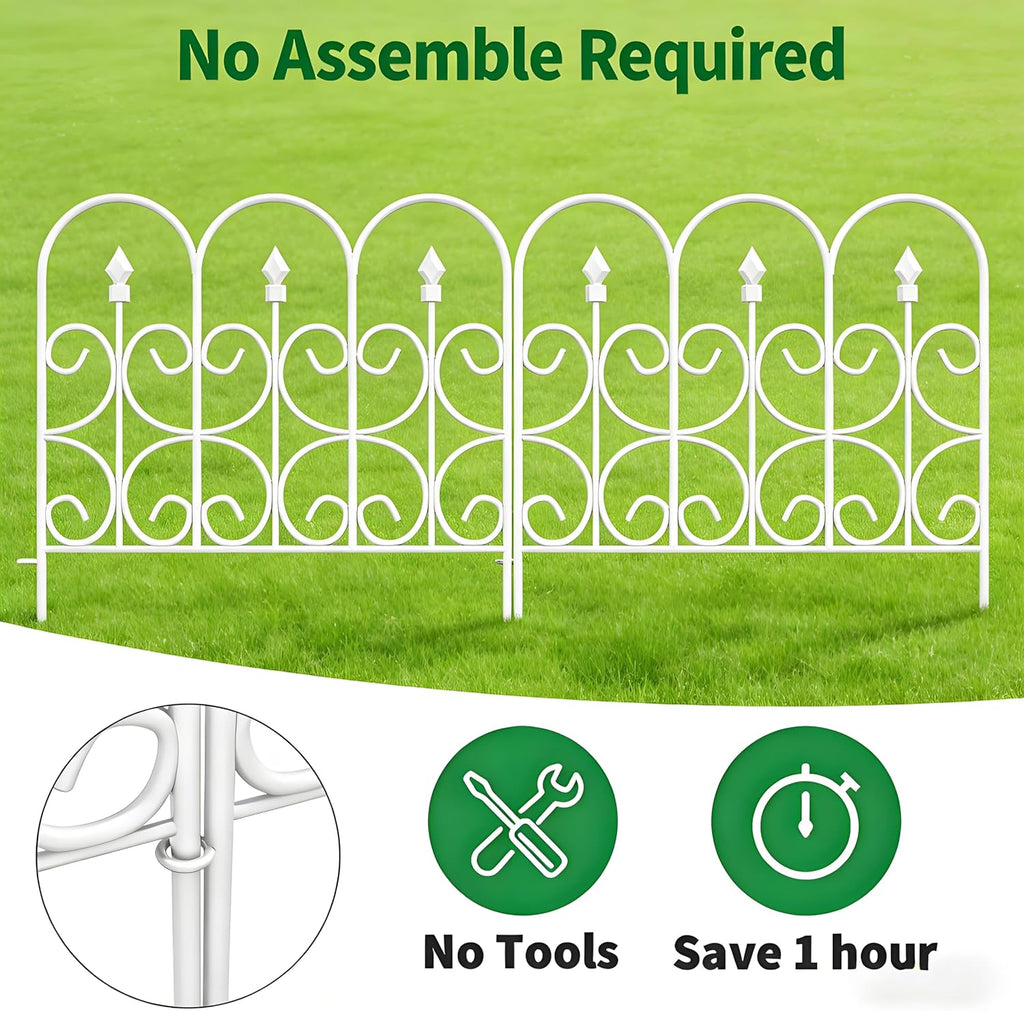 AMAGABELI GARDEN & HOME 5 Panels 32in(H)×10ft(L) Decorative Garden Fences and Borders for Dogs No Dig Metal Fence Panel Garden Edging Border Fence For Animal Barrier Fencing for Flower Beds Yard White
