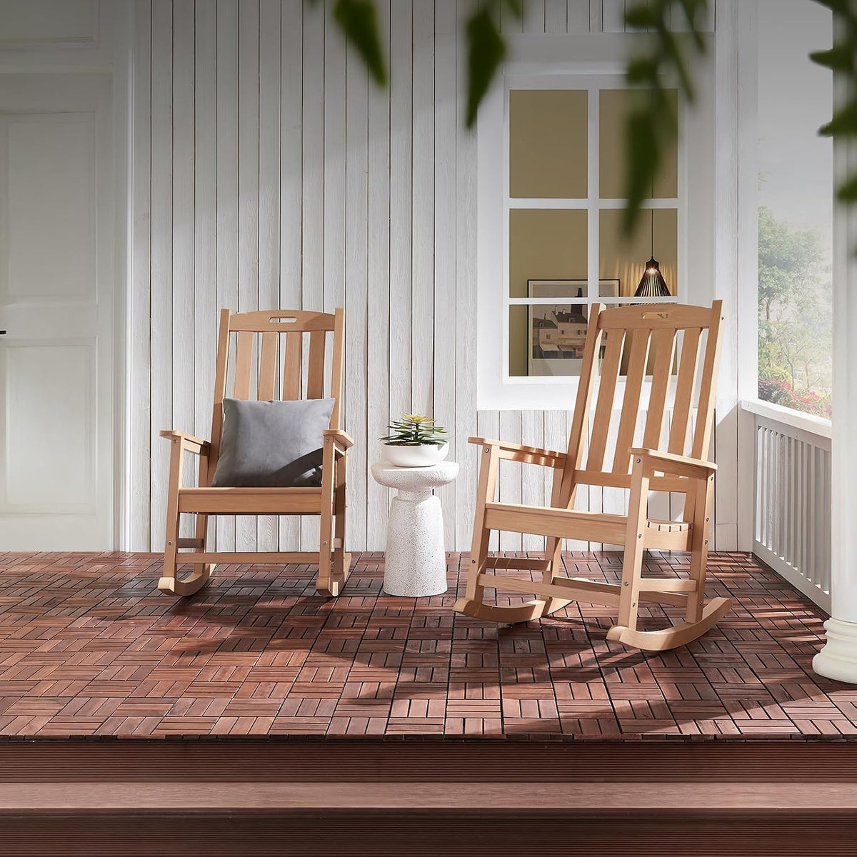 Psilvam Outdoor Rocking Chairs Set of 2, Oversized Porch Rocker (Teak)
