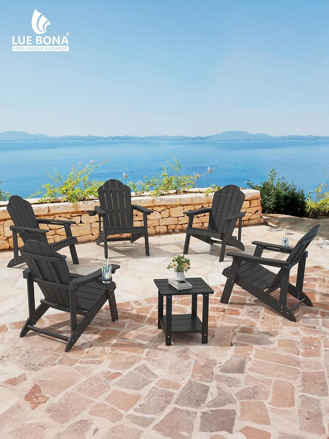 LUE BONA HDPE Adirondack Chairs Set of 4, Black Fire Pit Chairs