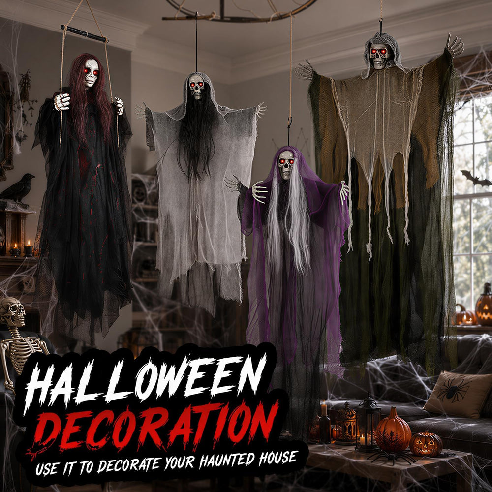 59" Scary Hanging Ghost Girl Halloween Decoration – Sound & Touch Ac...