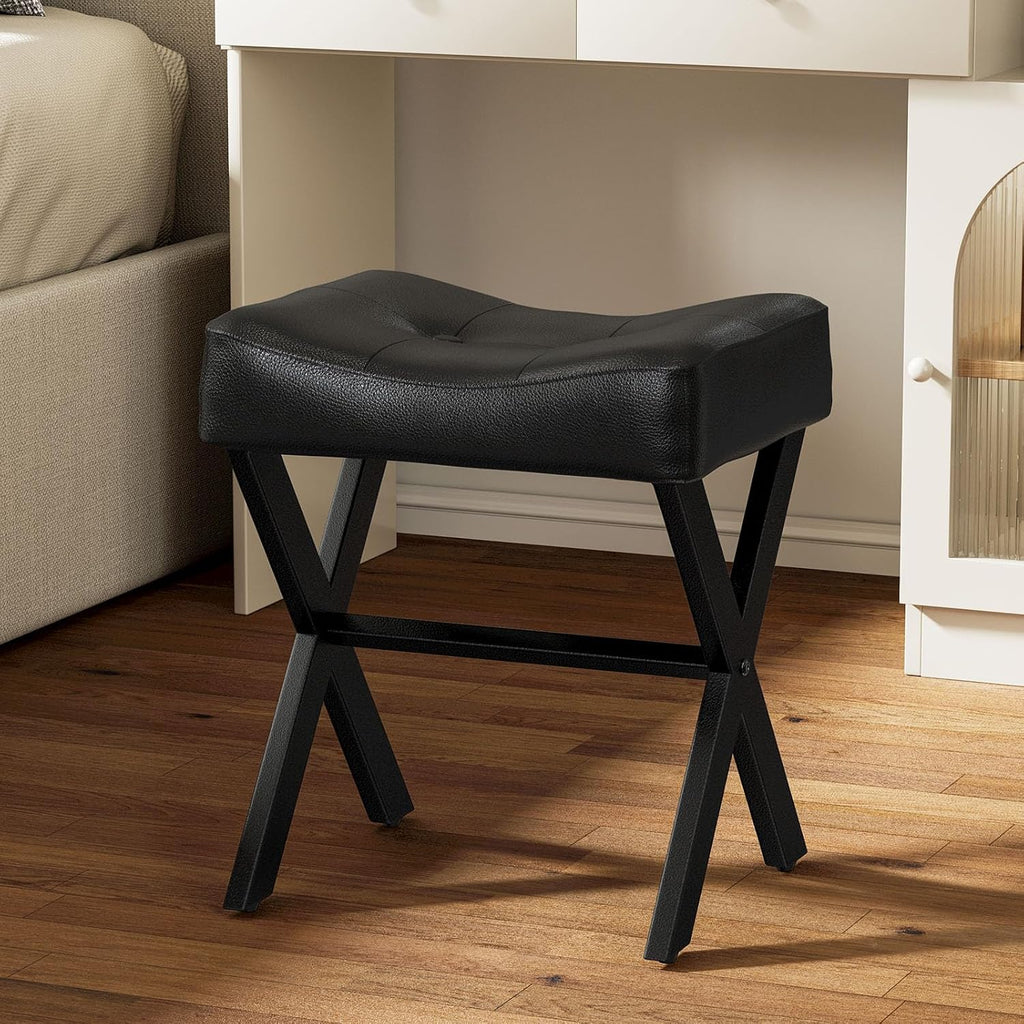 Memobarco 18-Inch Leather Vanity Stool Chair, Black