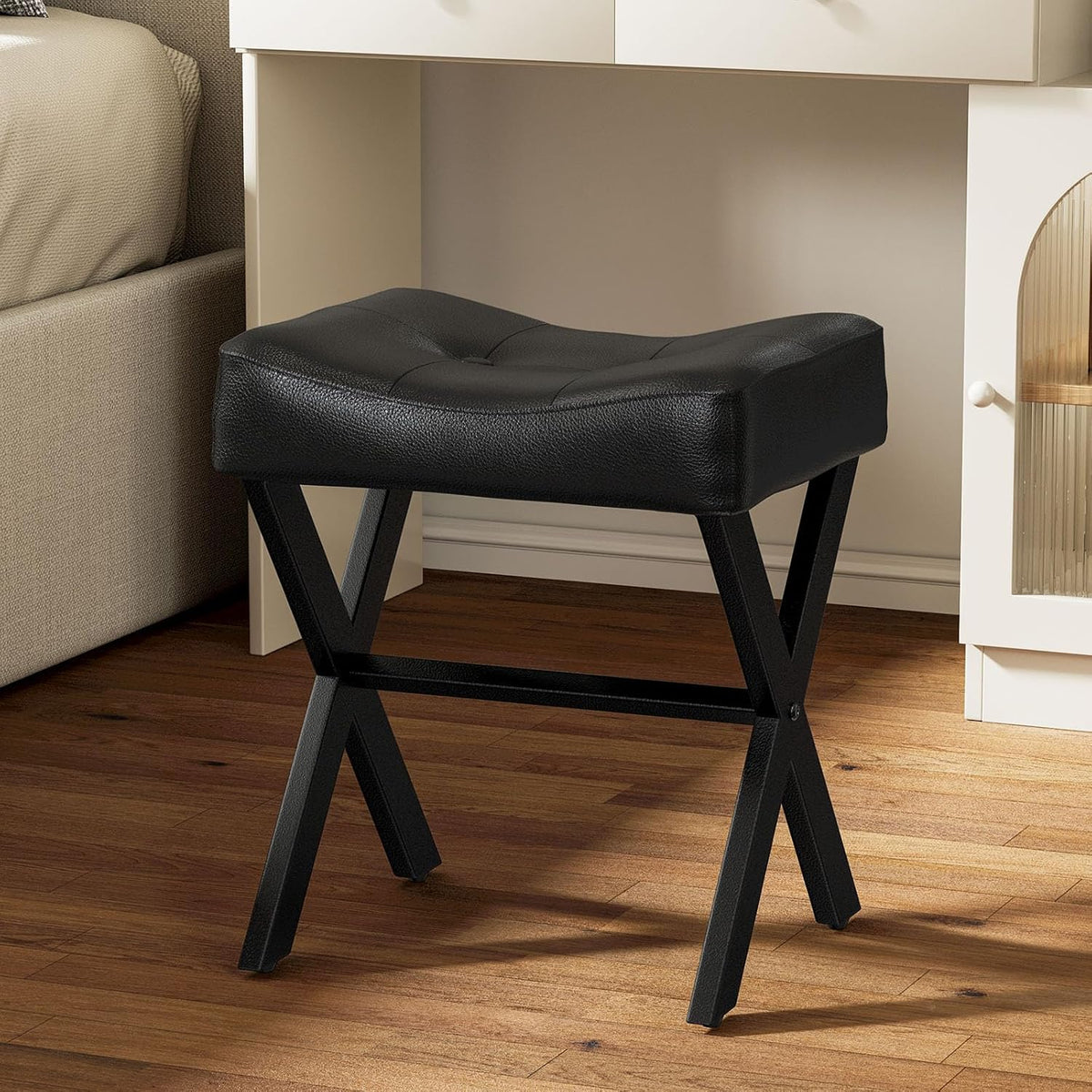 Memobarco 18-Inch Leather Vanity Stool Chair, Black