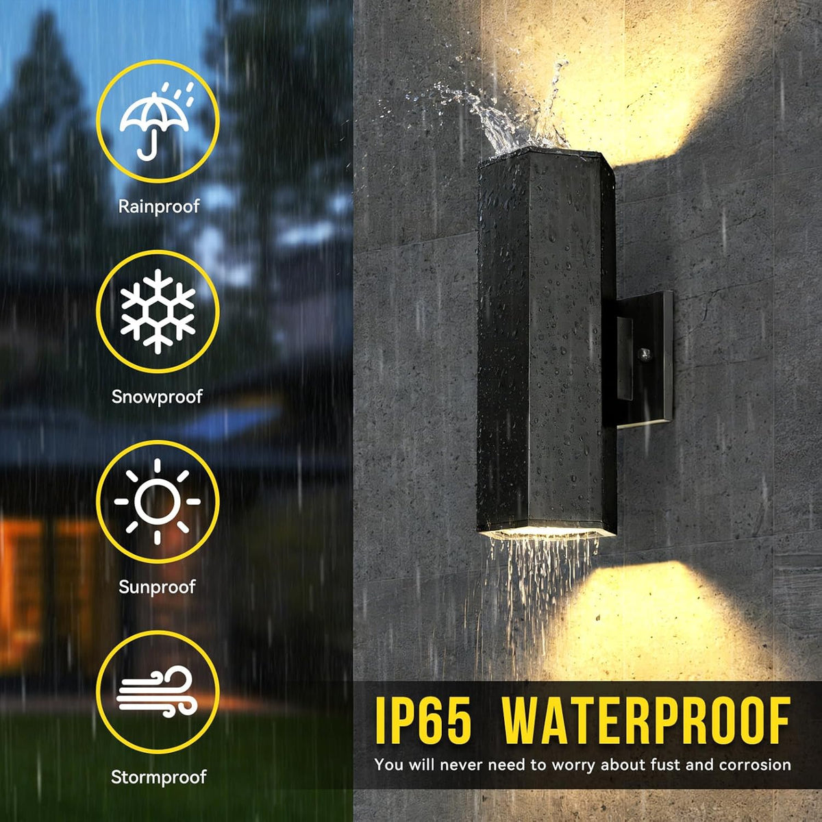Outdoor Light Fixture, Up and Down Lights Outdoor Wall Light, 2 Packs, Waterproof Outside Lights for House, 12 inches Black Aluminum Exterior Lighting Fixtures for Porch Patio Garage