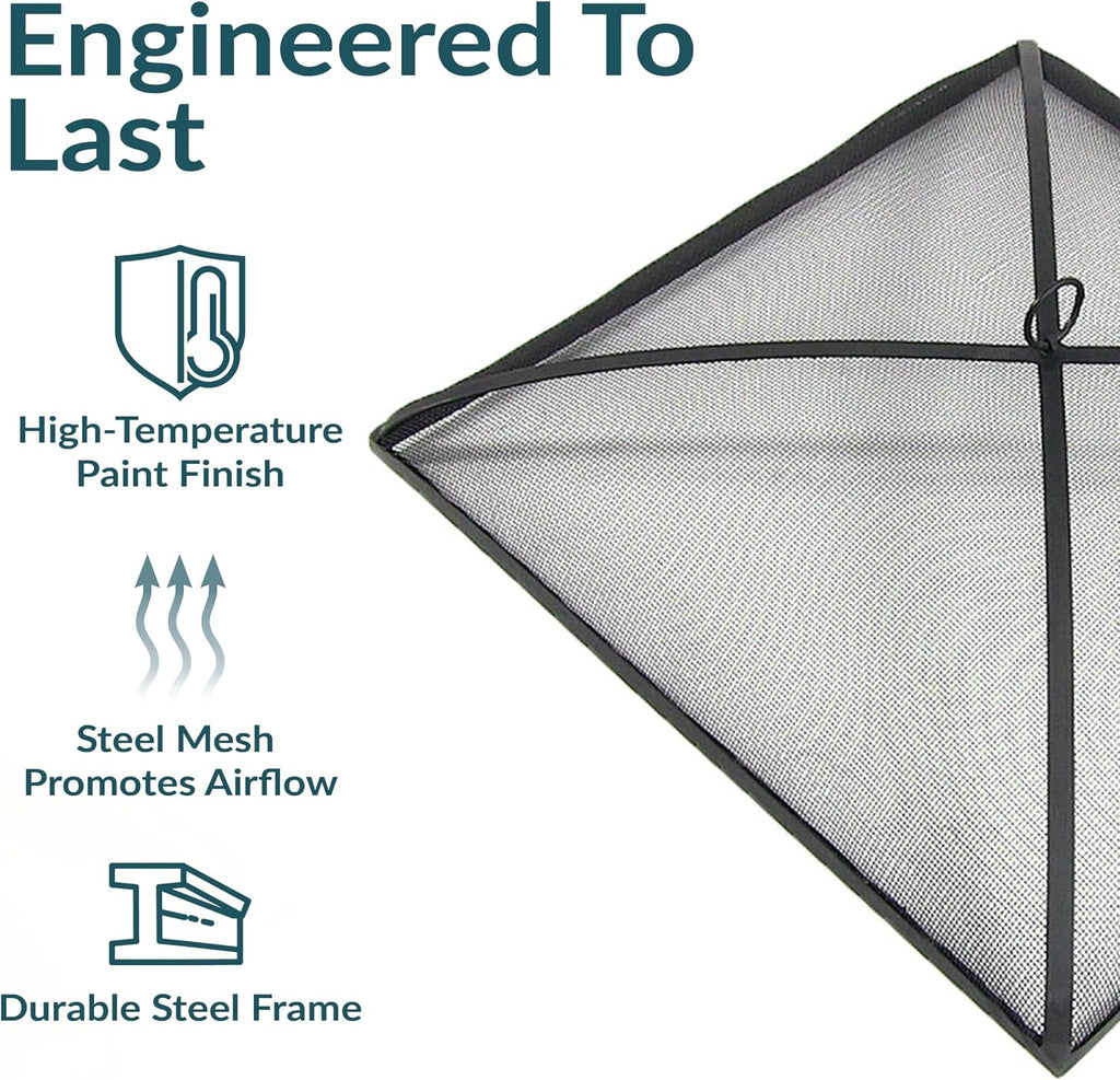 Sunnydaze Heavy Duty Square Fire Pit Screen Cover, Assembly-Free, 30"