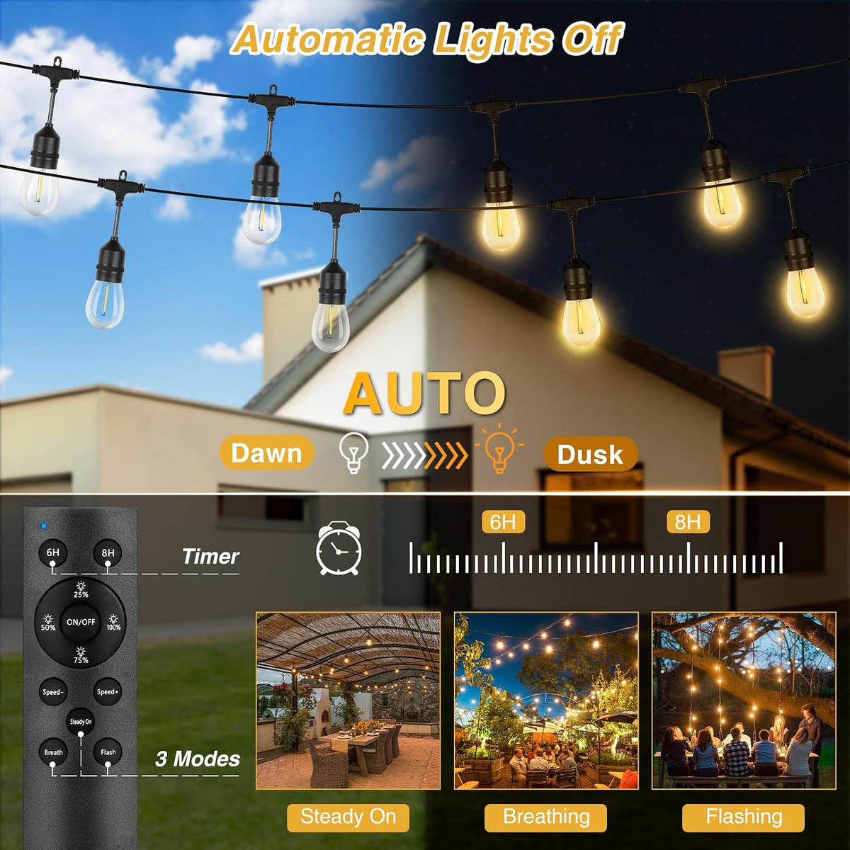 ZJOJO Solar String Lights Outdoor Waterproof 100FT Edison String Lights