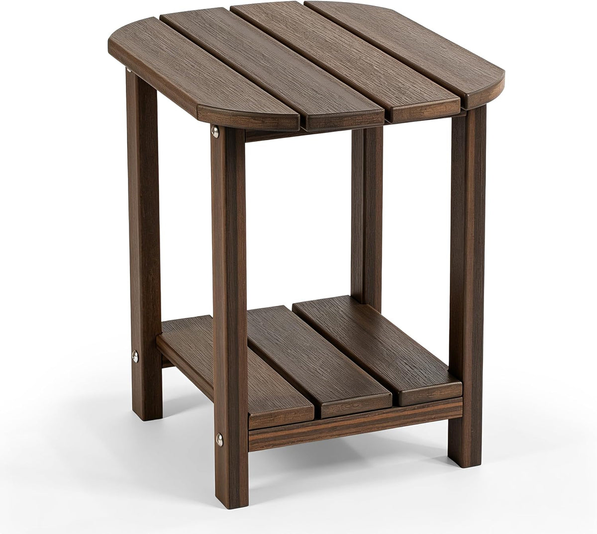 Outdoor Side Table with Shelf - All-Weather HDPE End Table with Realistic Wood Grain, Heavy Duty Composite for Patio, Deck, Poolside, Garden & Adirondack Seating (Brown Mixture)