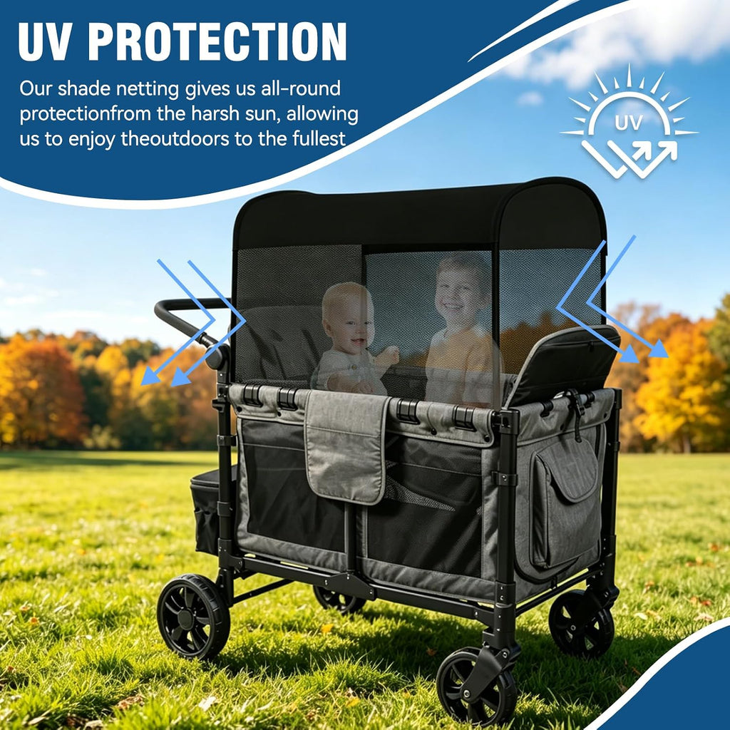stretchy panoramic canopy compatible with wonderfold stroller wagons, close-up detail