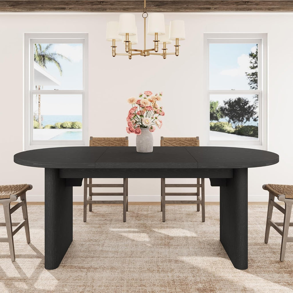 GarveeHome 70.87" Long Oval Dining Table with Wooden Base for 6-8 People