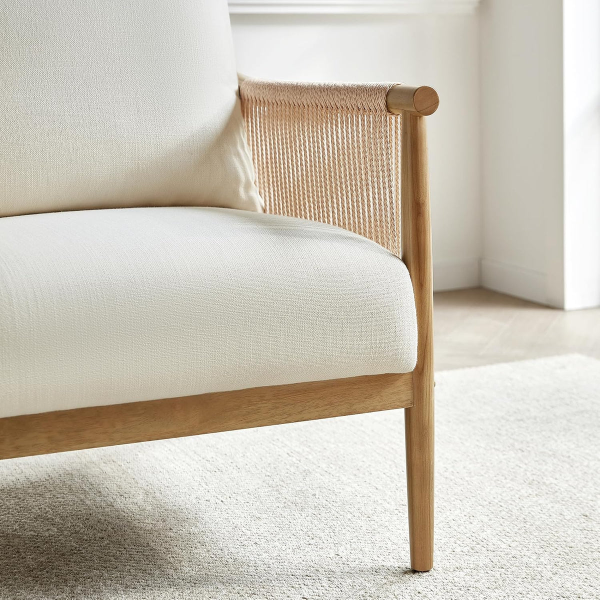 CHITA Braid Accent Chair Set of 2, Wood Frame and Paper-Cord Armrest, Cream
