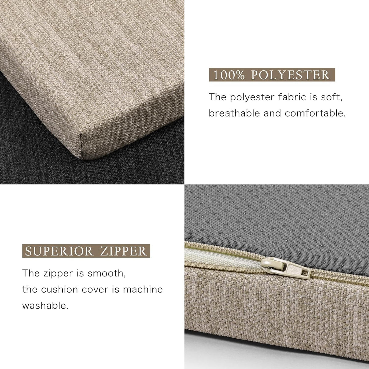 baibu 59In Indoor Non-Slip Bench Cushion with Ties, 59 x 16 x 1.5 in, Beige